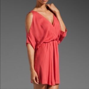 Haute Hippie Cold Shoulder Deep V Coral Dress XS